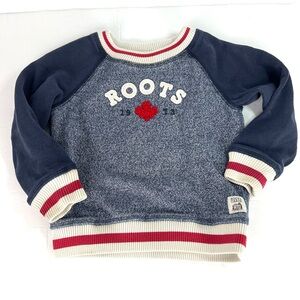Roots Baby Cabin Fleece Sweater sz 18-24 months Blue Red Stripe Cozy 🇨🇦 Classic